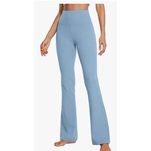 Women Yoga Flare Pants Blue Leggings Tummy Control High Waisted Activewear Large